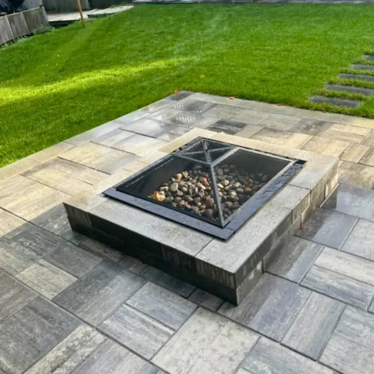 fire pit and brick paver outdoor patios